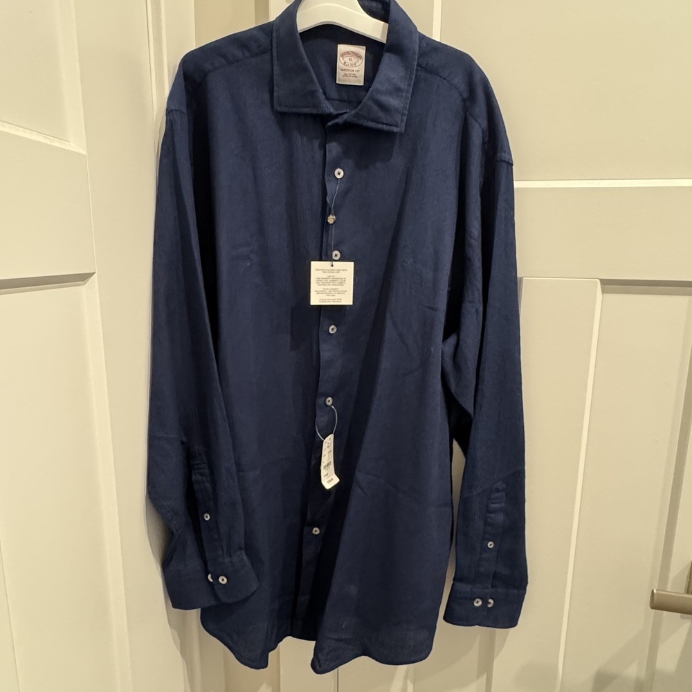 Brooks Brothers Madison Fit Men's Button Down Shirt All Cotton Navy Blue XL
